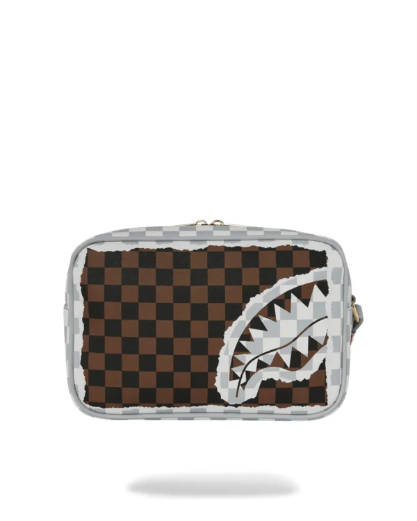 CREAM BROWN TEAR CHECK U TOILETRY BAG SPRAYGROUND