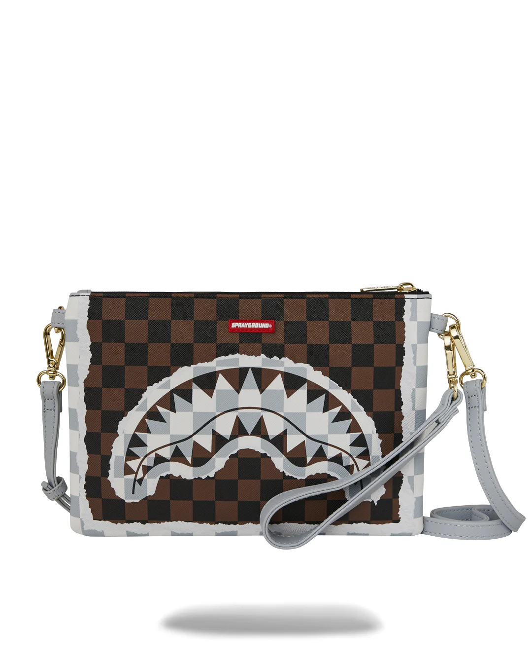 CREAM BROWN TEAR CHECK CROSSOVER CLUTCH - SPRAYGROUND