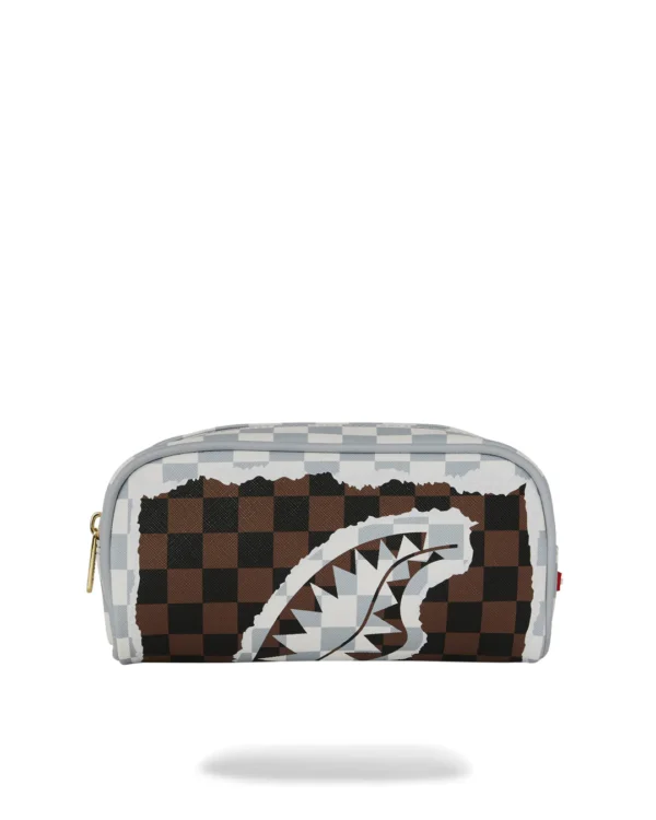 CREAM BROWN TEAR CHECK POUCH SPRAYGROUND