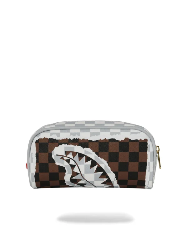 CREAM BROWN TEAR CHECK POUCH SPRAYGROUND
