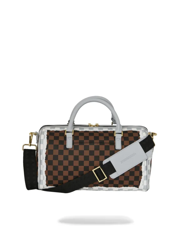 CREAM BROWN TEAR CHECK MINI DUFFLE SPRAYGROUND