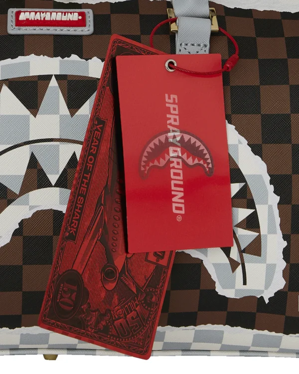 CREAM BROWN TEAR CHECK MINI DUFFLE SPRAYGROUND