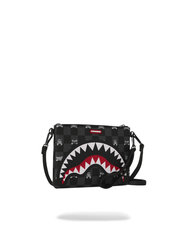 GRAY PEEKING CHARACTER CHECK CROSSBODY POUCHETTE
