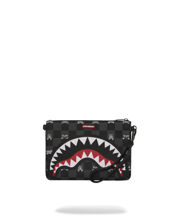 GRAY PEEKING CHARACTER CHECK CROSSBODY POUCHETTE