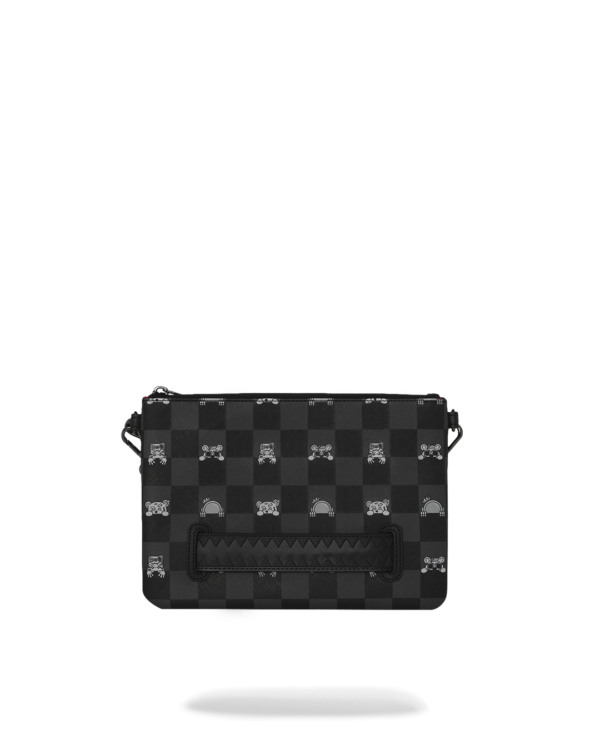 GRAY PEEKING CHARACTER CHECK CROSSBODY POUCHETTE