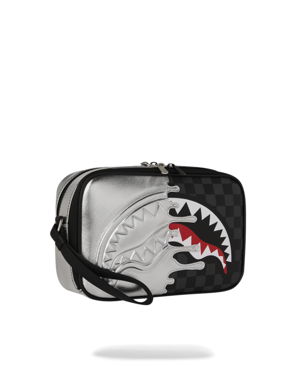 B8928_2 SILVER SIDE DRIP BLACK CHECK BRICK TOILETRY