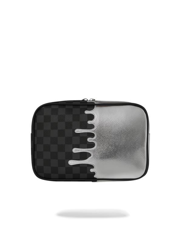 B8928_3 SILVER SIDE DRIP BLACK CHECK BRICK TOILETRY