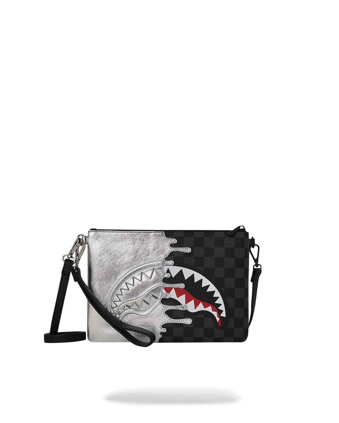 SILVER SIDE DRIP BLACK CHECK CROSSBODY POUCHETTE