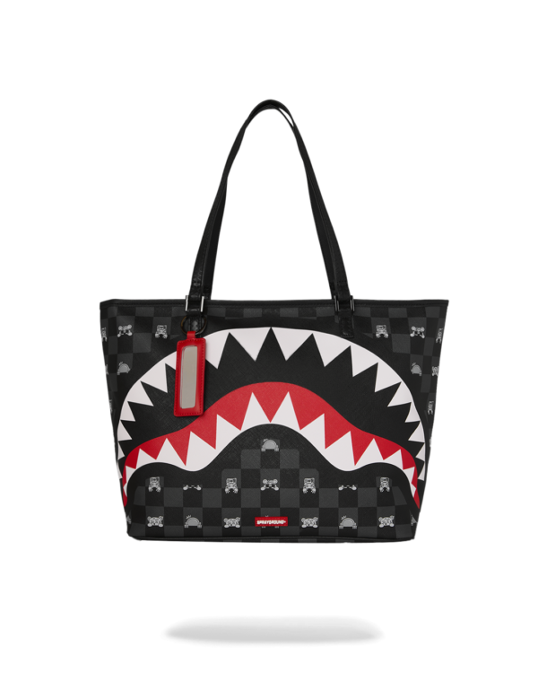 GRAY PEEKING CHARACTER CHECK TOTE