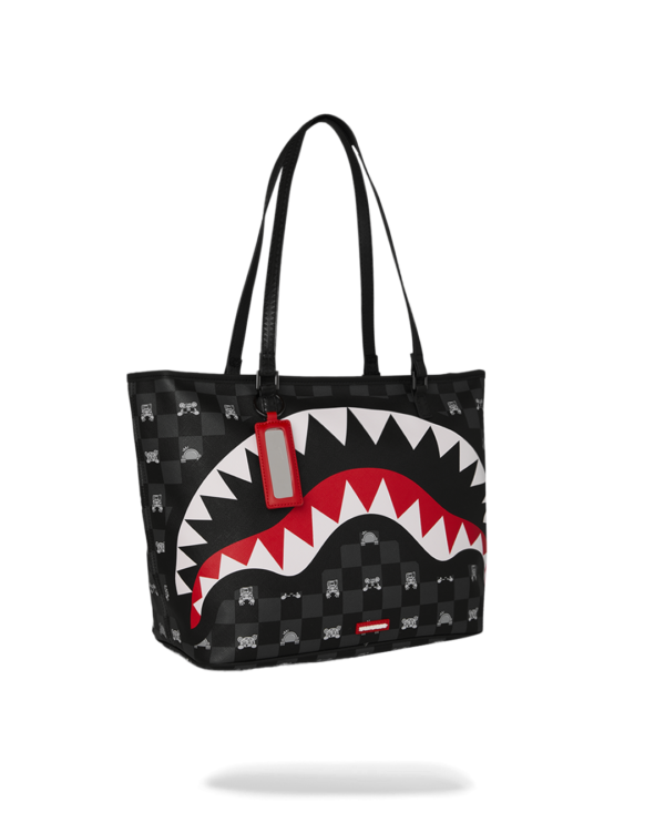 GRAY PEEKING CHARACTER CHECK TOTE