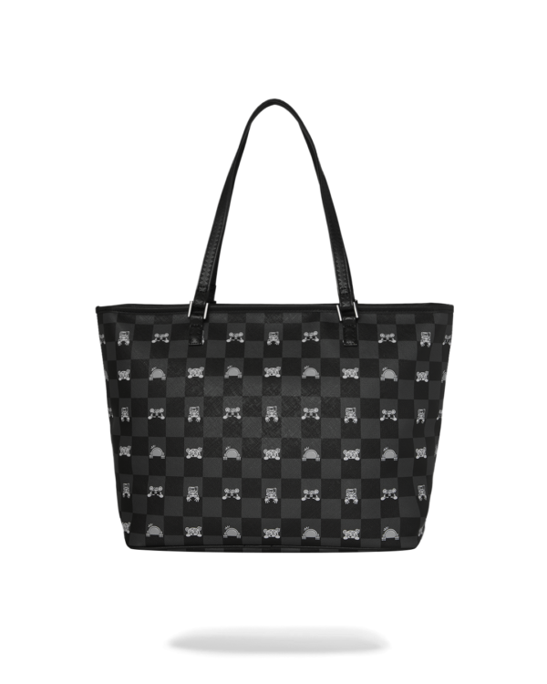 GRAY PEEKING CHARACTER CHECK TOTE