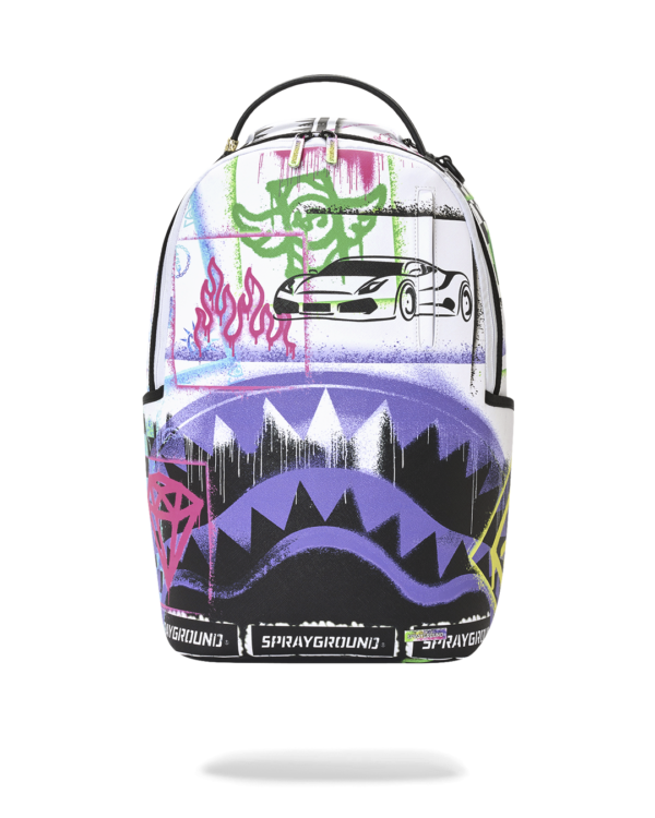 B8538_1 STENCIL SHARK ATTACK BLACK AND WHITE SPLIT BACKPACK