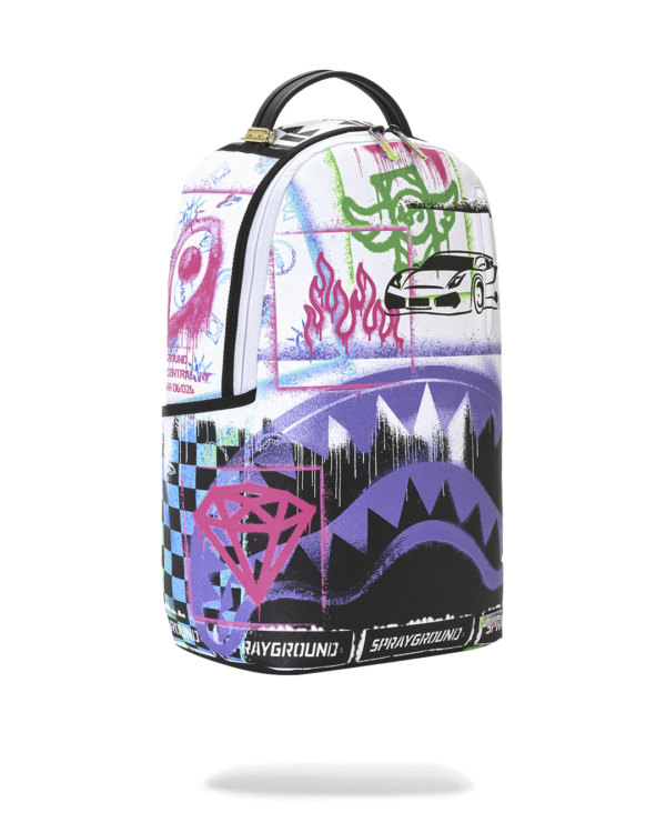 B8538_2 STENCIL SHARK ATTACK BLACK AND WHITE SPLIT BACKPACK