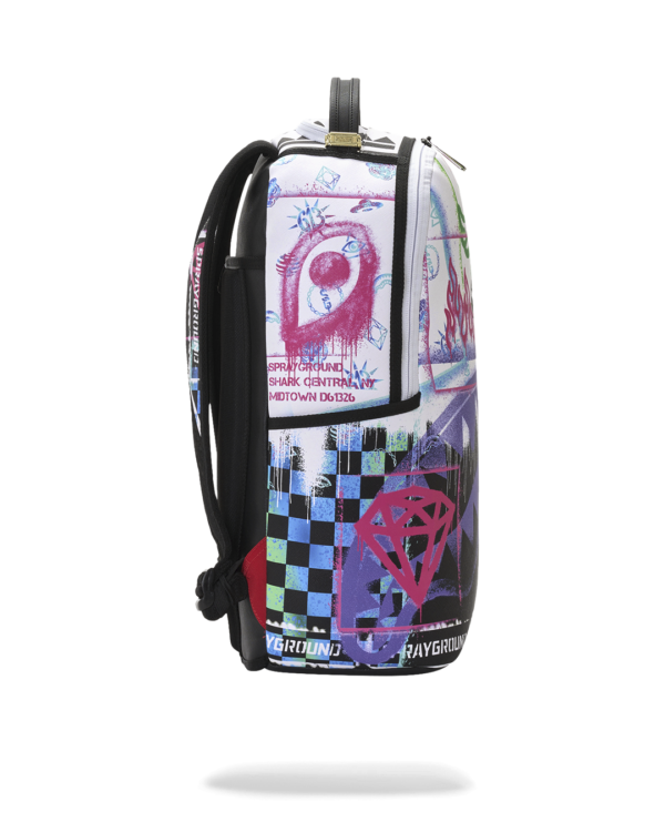 B8538_3 STENCIL SHARK ATTACK BLACK AND WHITE SPLIT BACKPACK