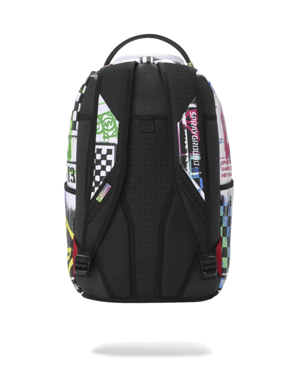 B8538_4 STENCIL SHARK ATTACK BLACK AND WHITE SPLIT BACKPACK