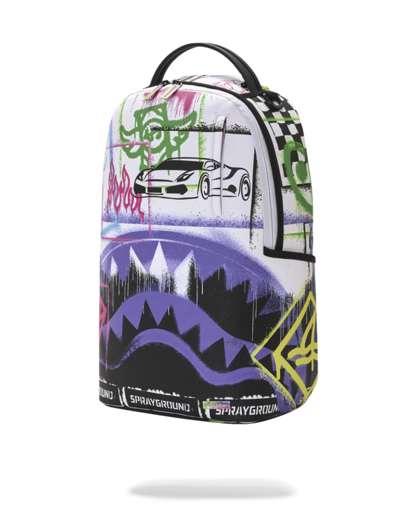 B8538_5 STENCIL SHARK ATTACK BLACK AND WHITE SPLIT BACKPACK