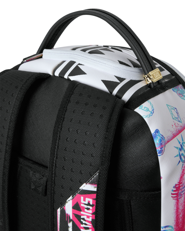 B8538_D2 STENCIL SHARK ATTACK BLACK AND WHITE SPLIT BACKPACK