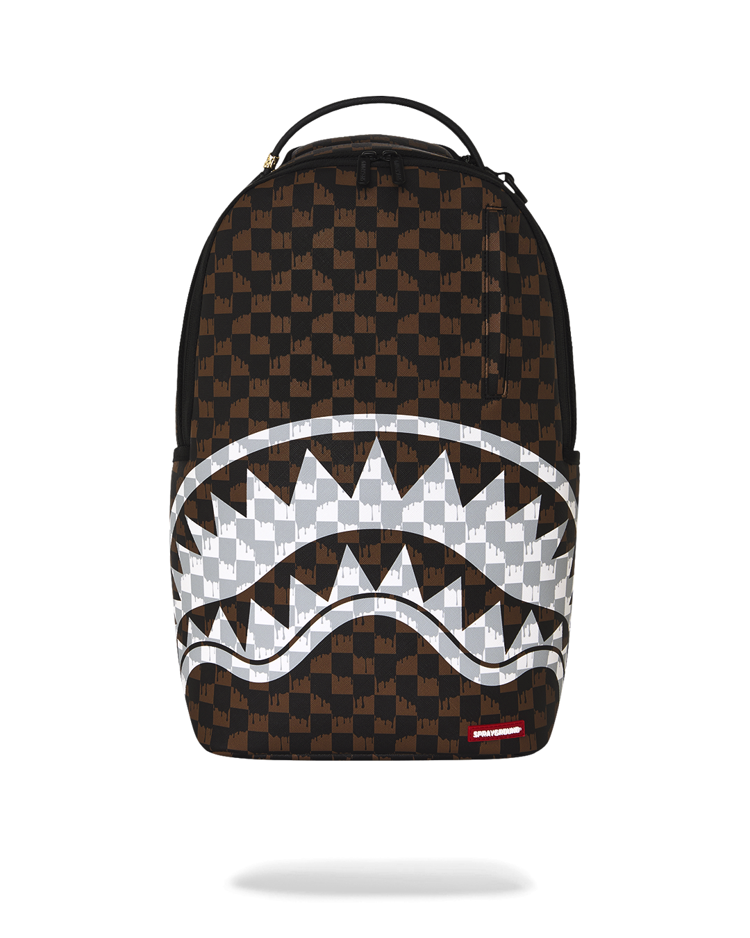 BROWN AND CREAM DRIP CHECK SHARK BACKPACK