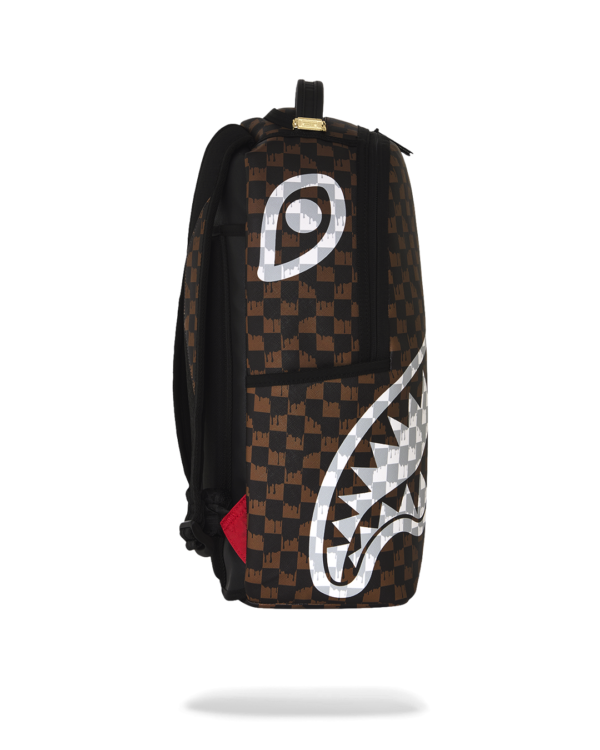 BROWN AND CREAM DRIP CHECK SHARK BACKPACK