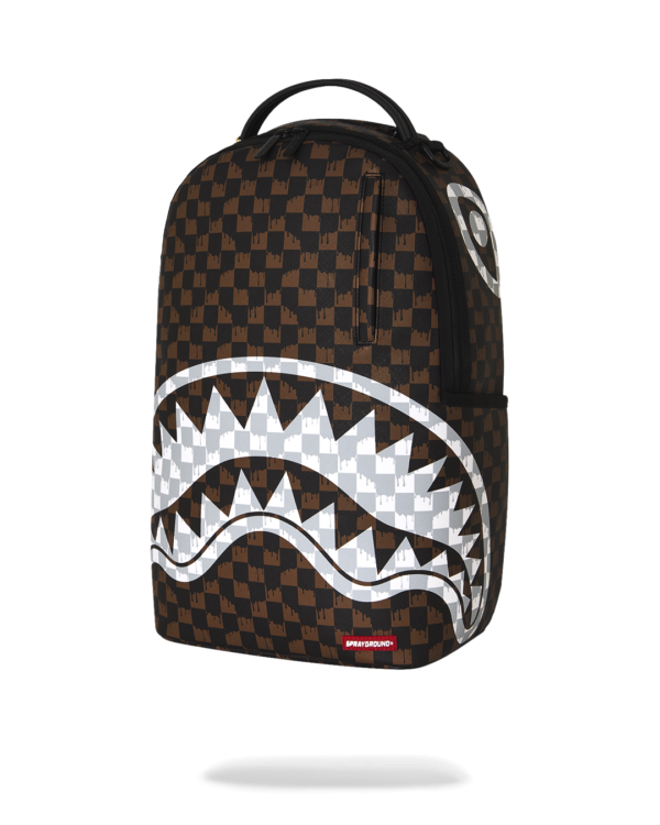 BROWN AND CREAM DRIP CHECK SHARK BACKPACK