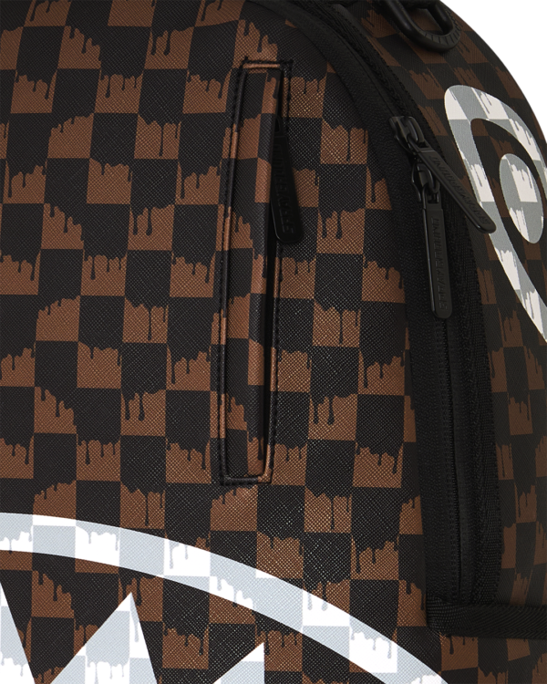 BROWN AND CREAM DRIP CHECK SHARK BACKPACK