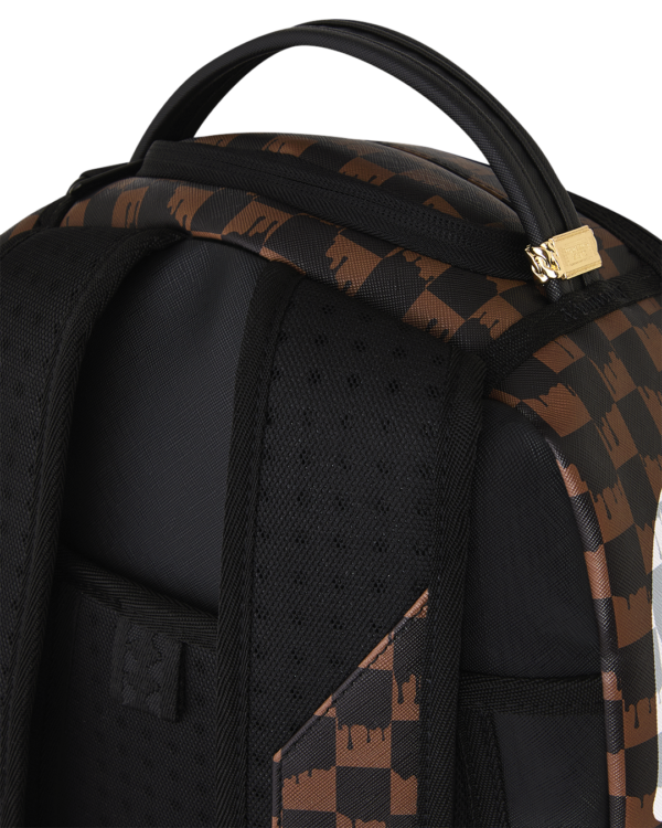 BROWN AND CREAM DRIP CHECK SHARK BACKPACK