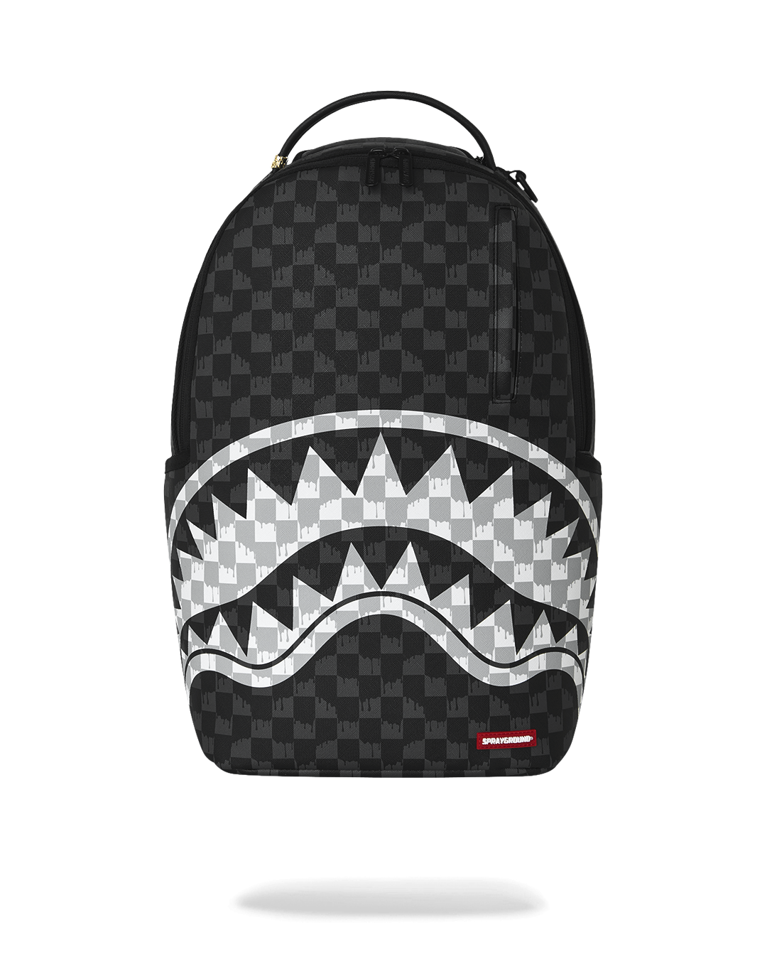 BLACK AND WHITE DRIP CHECK SHARK BACKPACK