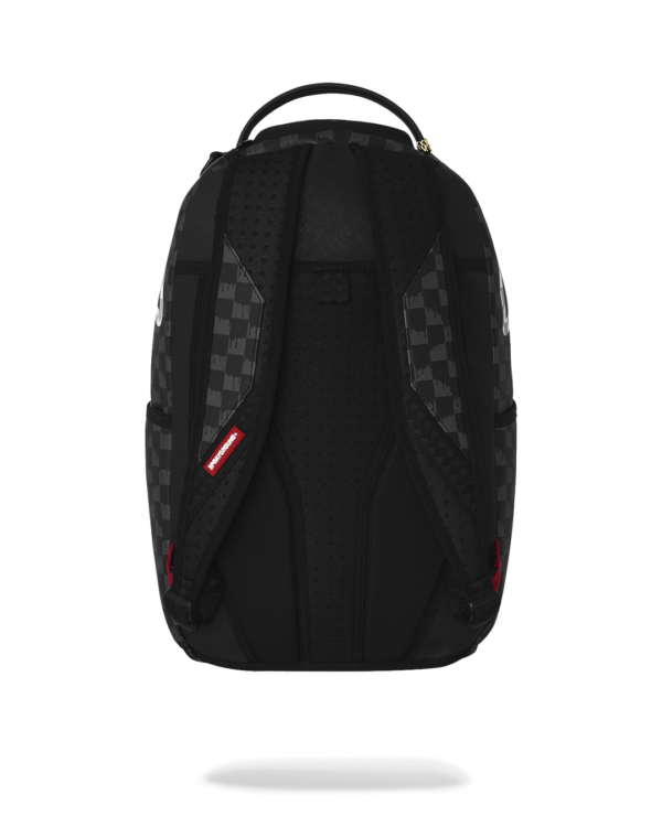 B8553_4 BLACK AND WHITE DRIP CHECK SHARK BACKPACK
