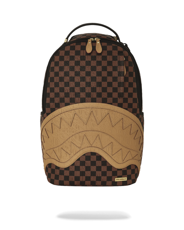 B8592_1 EMBOSSED CHECK BROWN BACKPACK