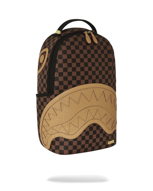 B8592_2 EMBOSSED CHECK BROWN BACKPACK