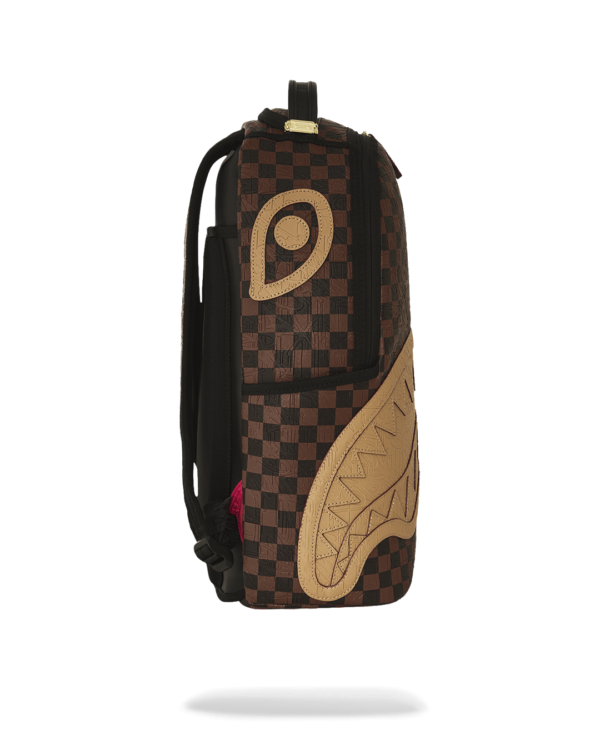 B8592_3 EMBOSSED CHECK BROWN BACKPACK