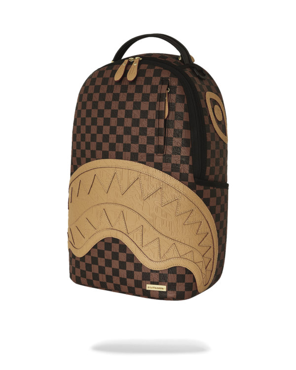 B8592_5 EMBOSSED CHECK BROWN BACKPACK
