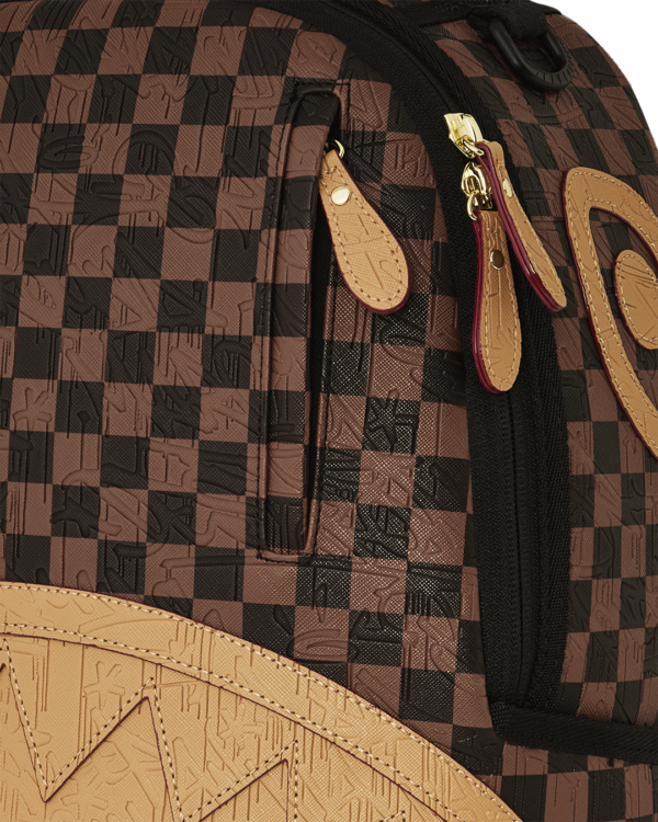 B8592_6 EMBOSSED CHECK BROWN BACKPACK