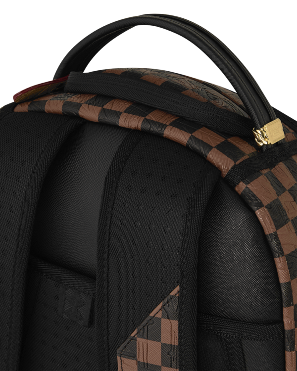 B8592_7 EMBOSSED CHECK BROWN BACKPACK