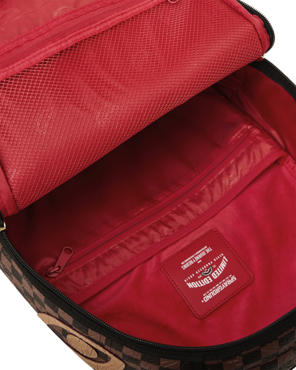 B8592_8 EMBOSSED CHECK BROWN BACKPACK