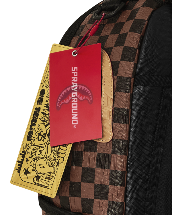 B8592_T EMBOSSED CHECK BROWN BACKPACK