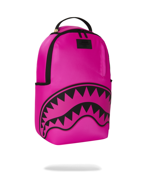 SHARK CENTRAL WHITE STENCIL SHARK PINK NYLON BACKPACK
