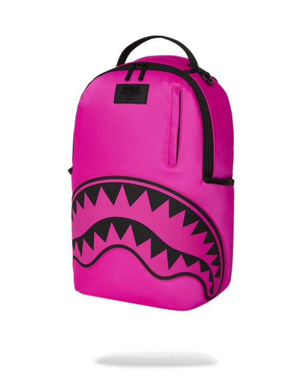 SHARK CENTRAL WHITE STENCIL SHARK PINK NYLON BACKPACK