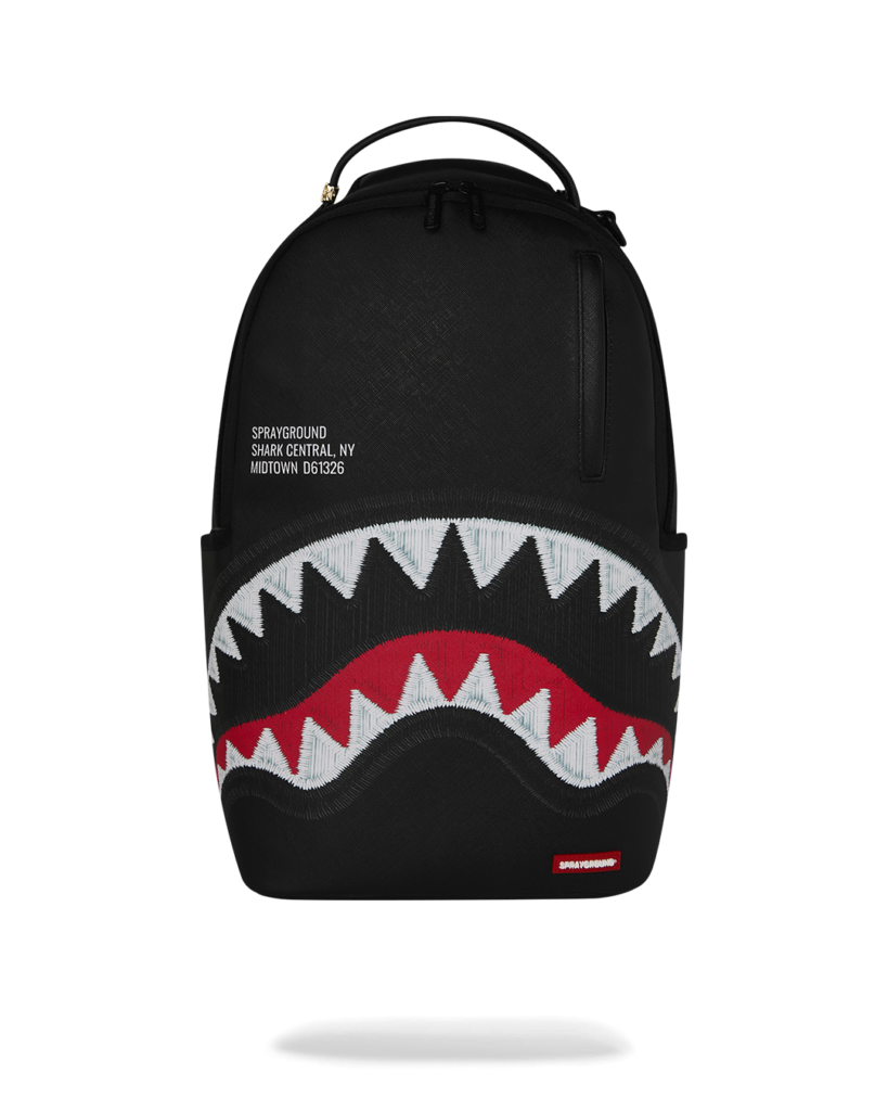 SHARK CENTRAL BLACK EMBROIDERED SHARK BACKPACK
