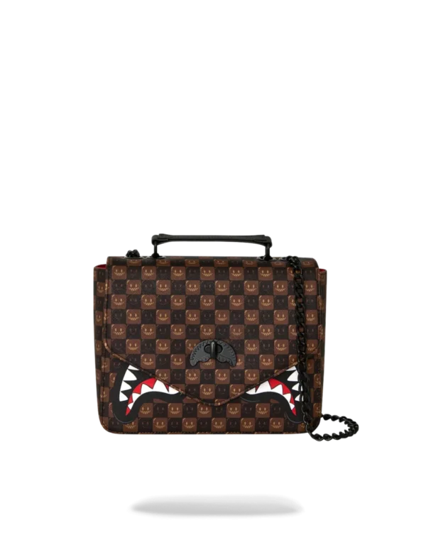 SHARKS IN PARIS WTF BUBBLE BROWN CHECK HANDBAG